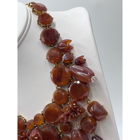 J. CREW Vintage Amber Brown Lucite Asymmetric Crystal Collar Bib Necklace - Picture 11 of 16